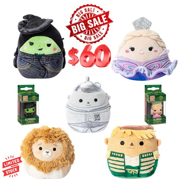 New W/ Tags Set of 5 Wicked Squishmallows & Wicked Mini Key Chains - Picture 1 of 1